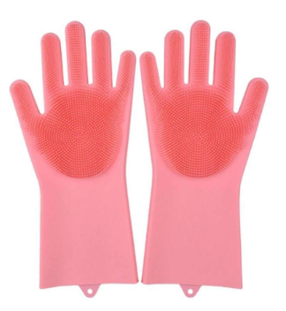 Silicone Dish Washing Kitchen Hand Gloves-Light Red