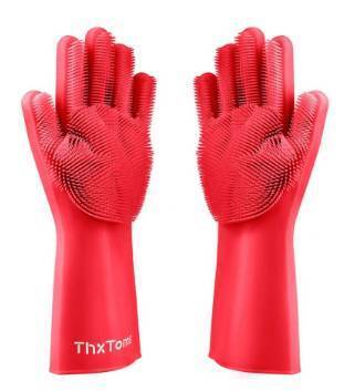 Silicone Dish Washing Kitchen Hand Gloves-Red