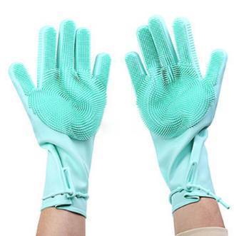 Silicone Dish Washing Kitchen Hand Gloves-Sea Green