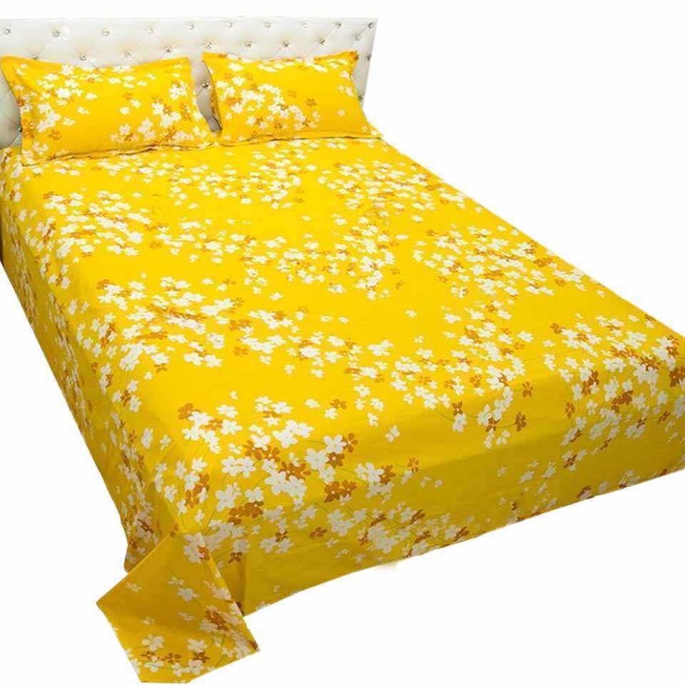 Cotton King Size Bed Sheet With Pillow Covers Yellow Kablewala Bangladesh