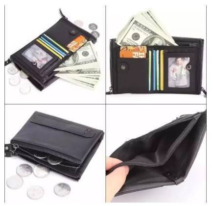 Black 100% Original Leather Card Holder and Two Zipper Pockets Wallet for Men, 3 image