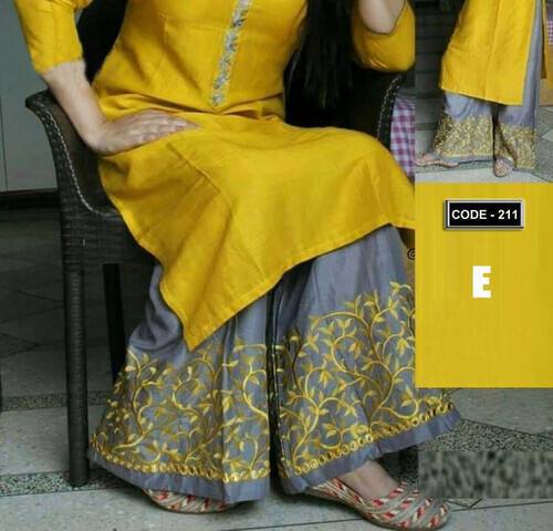 Linen Ladies Embroideries Works Long Indian Kurti two Piece