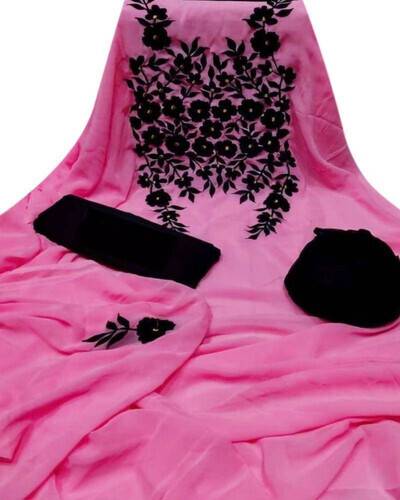 Unstitch Weightless Georgette Salwar Kameez-Pink & Black