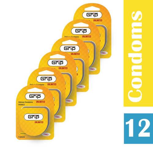 Grip Unlimited Ribbed Condom for Men (6 pack) (12 psc)
