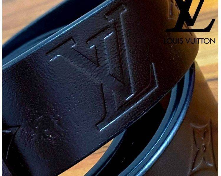 Black Luxurious Louis Vuitton Genuine Leather Silver Buckles Belt