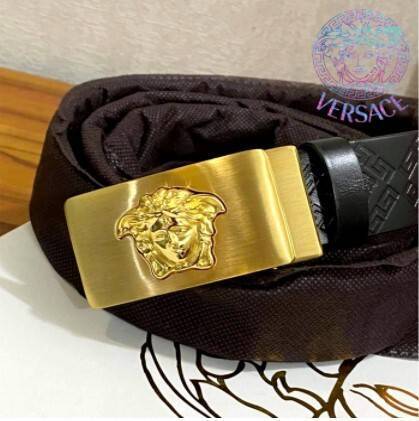 Black Luxurious Versace Genuine Leather Golden Buckles Belt