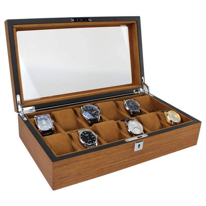 12 Slots Solid Wood Watch Box & Watch Case