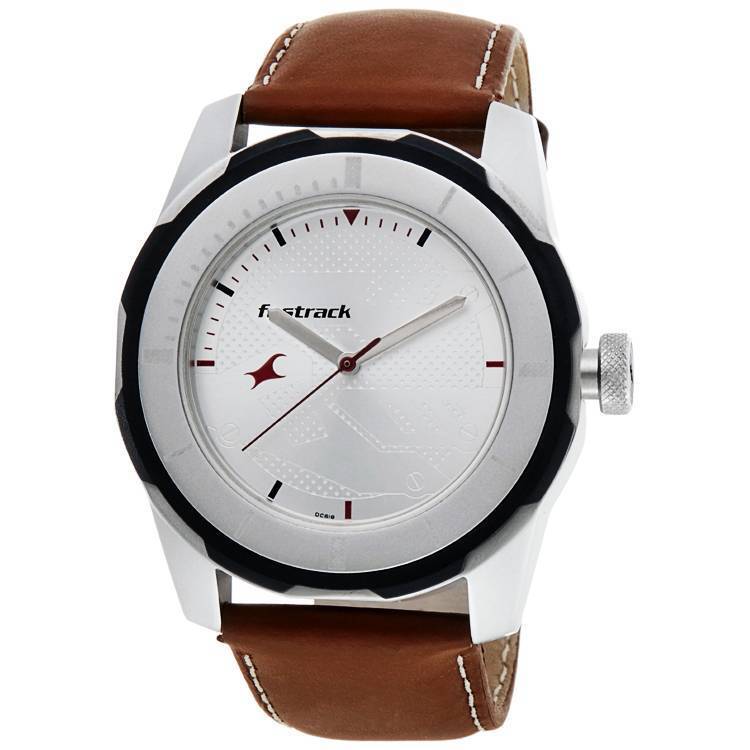 Fastrack Analog Silver Dial Brown Leather Gents Wrist Watch -NK3099SL01