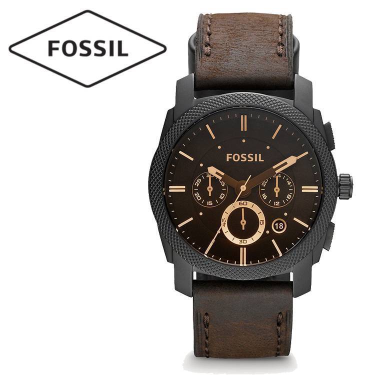 FOSSIL Machine Chronograph Brown Dial Leather Band Mens Watch-FS4656
