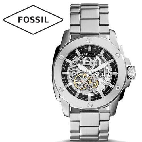 Fossil Modern Machine Automatic Skeleton Dial Silver Band Mens Watch-ME3081