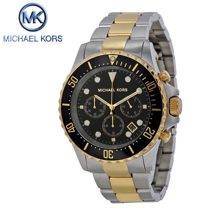 Michael Kors Everest Oversized Chronograph Black Dial Two-Tone Stainless Steel Mens Watch-MK8311
