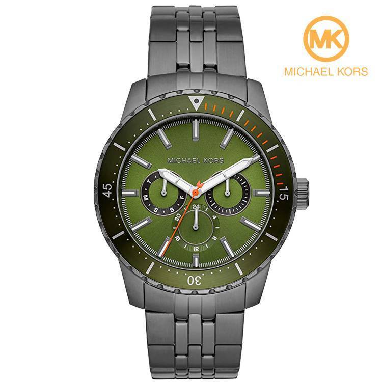 Michael Kors Cunningham Chronograph Green Dial Gunmetal Band Stainless Steel Mens Watch-MK7158
