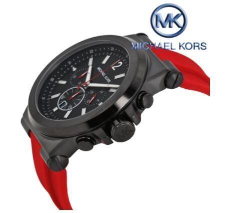 Michael Kors Dylan Chronograph Black Dial Red Silicone Belt Mens Watch-MK8382, 2 image