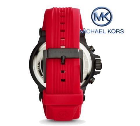Michael Kors Dylan Chronograph Black Dial Red Silicone Belt Mens Watch-MK8382, 3 image