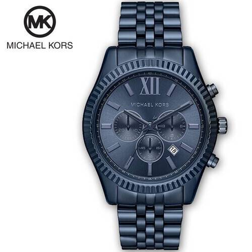 Michael Kors Lexington Chronograph Blue Dial Blue Band Stainless Steel Mens Watch-MK8480