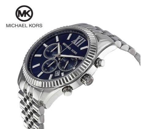 Michael Kors Lexington Chronograph Navy Dial Silver Band Stainless Steel Mens Watch-MK8280, 2 image