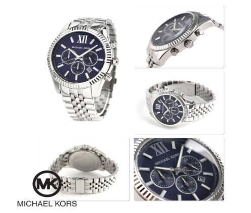 Michael Kors Lexington Chronograph Navy Dial Silver Band Stainless Steel Mens Watch-MK8280, 3 image