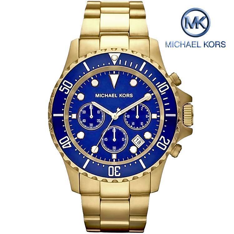 Michael Kors Chronograph Blue Dial Golden Band Stainless Steel Mens Watch-MK8267