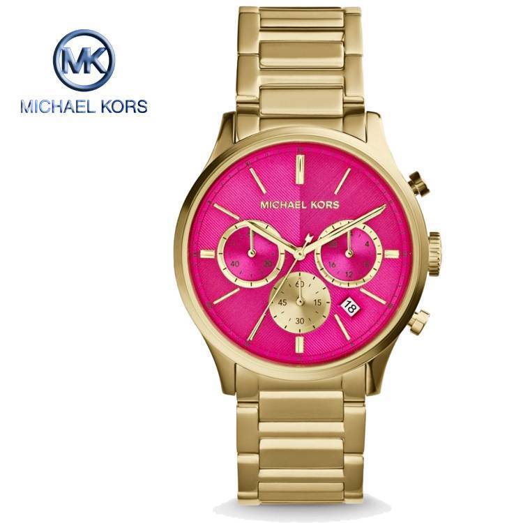 Michael Kors Bailey Chronograph Pink Dial Gold-Tone Band Ladies Watch-MK5909