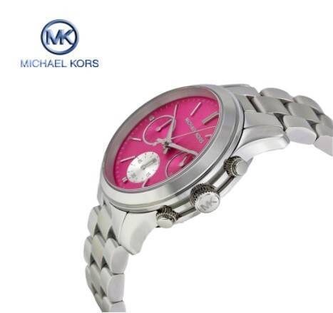 Michael Kors Runway Chronograph Pink Dial Stainless Steel Band Ladies Watch-MK6160, 2 image