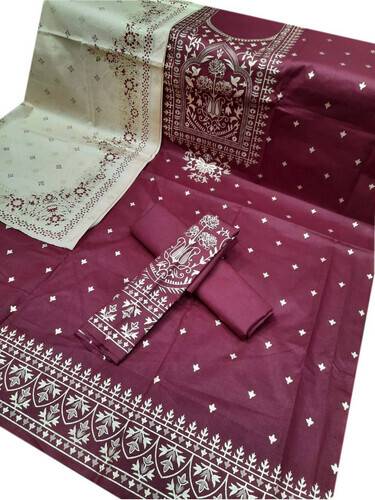 Afsana Printed Comfortable Cotton Three Piece For Women -Maroon