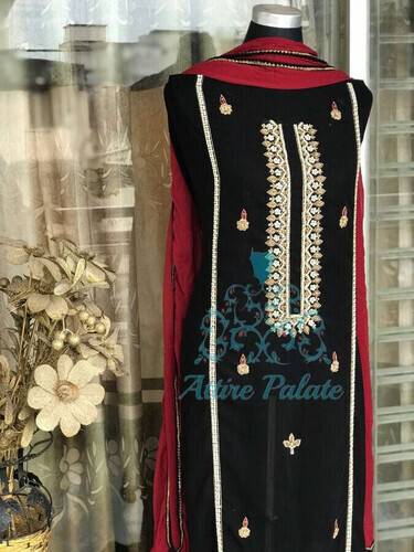 Fashionable Black Unstich Salwar Kamiz 4pcs For Women