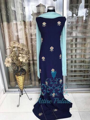 Fashionable Navy Blue Unstich Salwar Kamiz 3pcs For Women