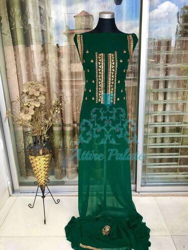 Fashionable Bottle Green Unstich Salwar Kamiz 4pcs For Women