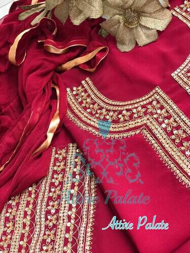 Fashionable Dark Red Unstich Salwar Kamiz 3pcs For Women, 2 image