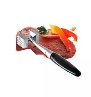 Double-Sided Meat Hammer With Non Slip Handle - Silver and Black