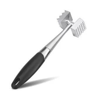 Double-Sided Meat Hammer With Non Slip Handle - Silver and Black, 2 image