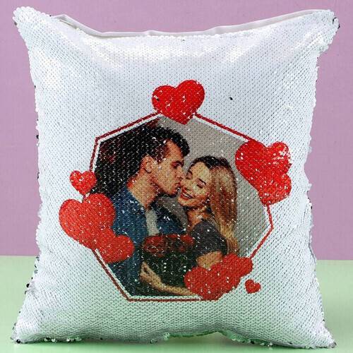 Personalized Photo Sequin Cushion Cover, 5 image