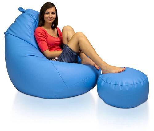 Super Comfortable Lazy Sofa_XXXL Pear Shape_Sky Blue with Footrest