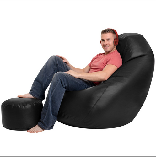 Super Comfortable Lazy Sofa_XXXL Pear Shape_Black with Footrest