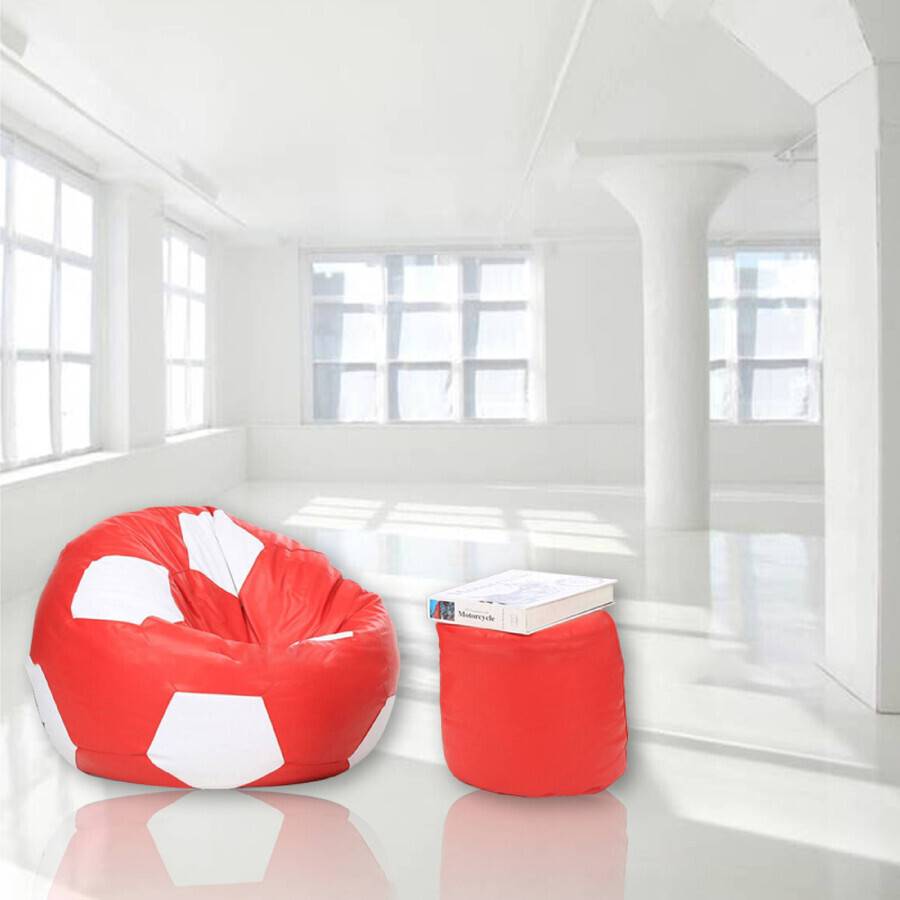 Football Bean Bag Chair_XXl_Red & White Combined with Footrest
