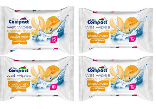 Ultra ComPact Wet Wipes 15pcs Cosaba Melon Flavour 4 Pack Combo