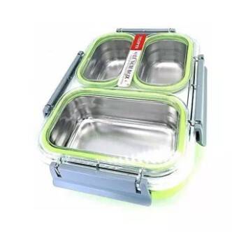 Clastik Tedmei Stainless Steel School Lunch Box for Kids and teenager,Transparent Lid - 1.2 Ltrs 3 Containers Lunch Box (1200 ml)