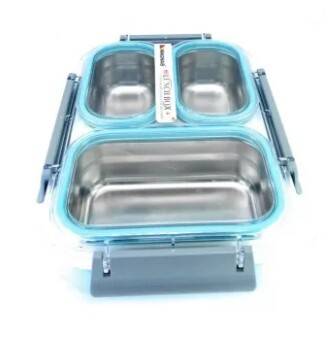 Clastik Tedmei Stainless Steel School Lunch Box for Kids and teenager,Transparent Lid - 1.2 Ltrs 3 Containers Lunch Box (1200 ml), 3 image