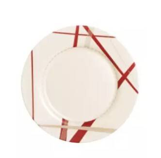 H2834 Tempered Couture Large 1 Pc Dinner Plate - White and Red