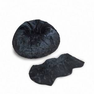Aaram faux fur bean bag with rug-Black