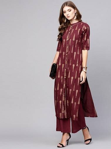 Unstitched silk printed Maroon two piece