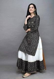 High Quality Printed With Dollar Work Readymade Skirt & Unstitched Kameez- Black