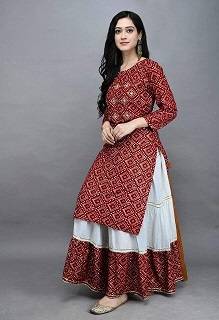 High Quality Printed With Dollar Work Readymade Skirt & Unstitched Kameez- Maroon