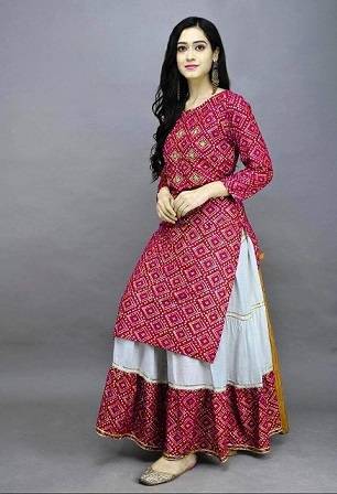 High Quality Printed With Dollar Work Readymade Skirt & Unstitched Kameez- Majenda