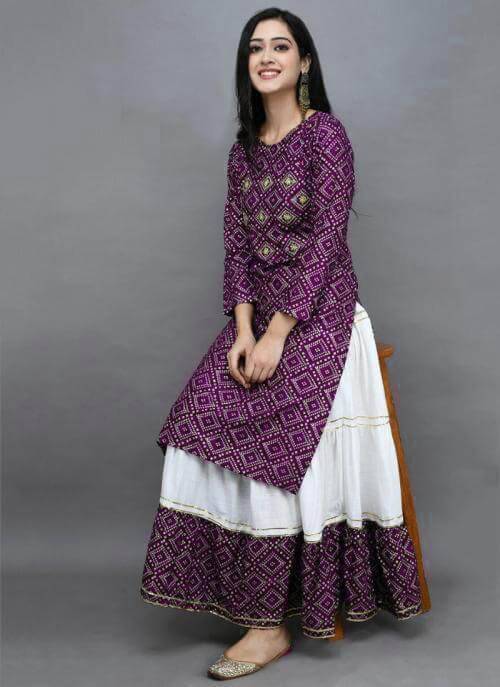 High Quality Printed With Dollar Work Readymade Skirt & Unstitched Kameez- Purple