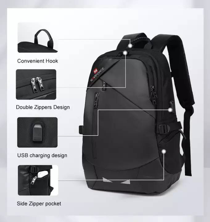 NAVIFORCE B6807 Quality Nylon Waterproof Travel Backpacks Fashion Multifunction Large Capacity and USB (SIZE 19 INCH), 4 image