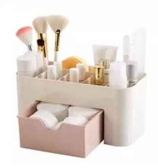 Table Cosmetic Make Up Storage Box Organizer-Cream Color, 2 image