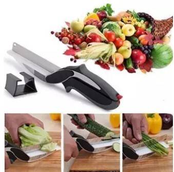 2 in 1 Food Chopper Multi Function Kitchen Vegetable Scissors Knife-Black