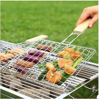 Steel Outdoor Camping Grill BBQ Mesh Net Tongs Clip Barbecue Cooking Tool-Silver