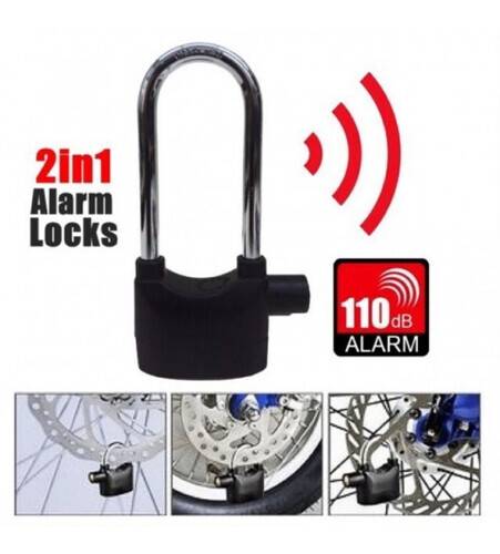 Security Bicycle Alarm Lock Anti-Theft Padlock SIZE Big-Black